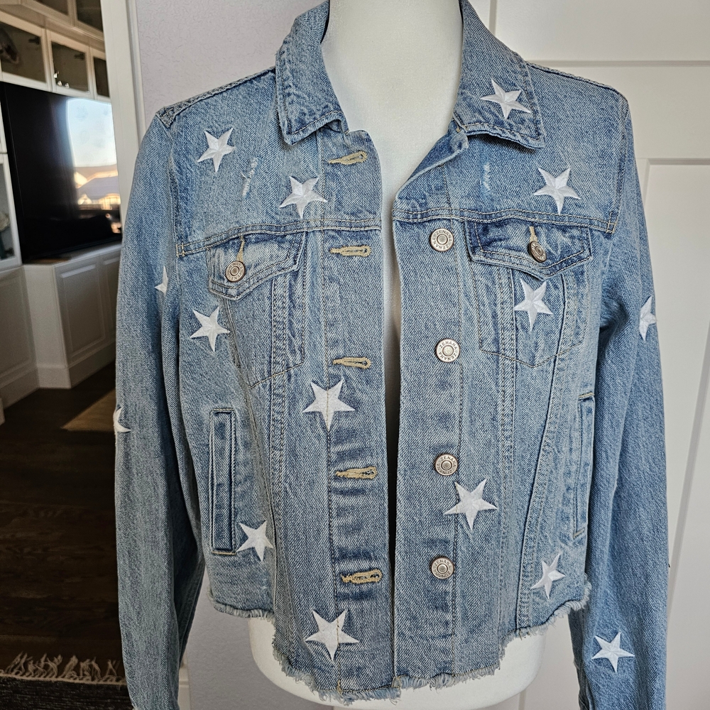 Star-Embellished Blue Jean Jacket